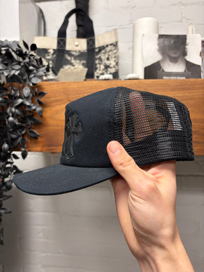 Chrome Hearts ‘Cemetery’ Black Leather Cross Patch Trucker Hat
