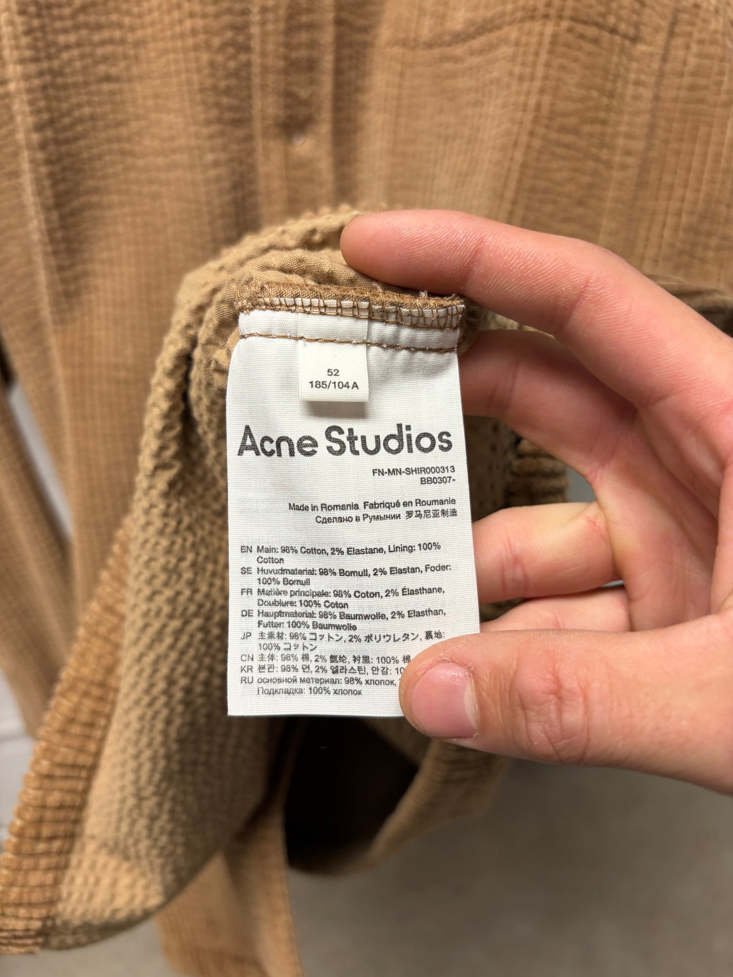 Acne Studios ‘Denver’ Corduroy Single Pocket Button Snap Shirt
