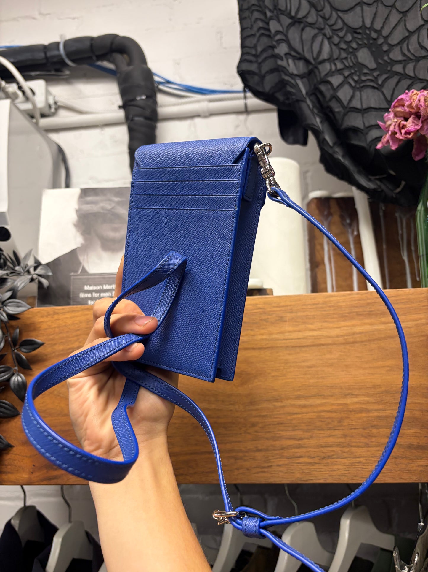 Vivienne Westwood ‘Orb Logo’ Blue Grained Leather Crossbody Bag