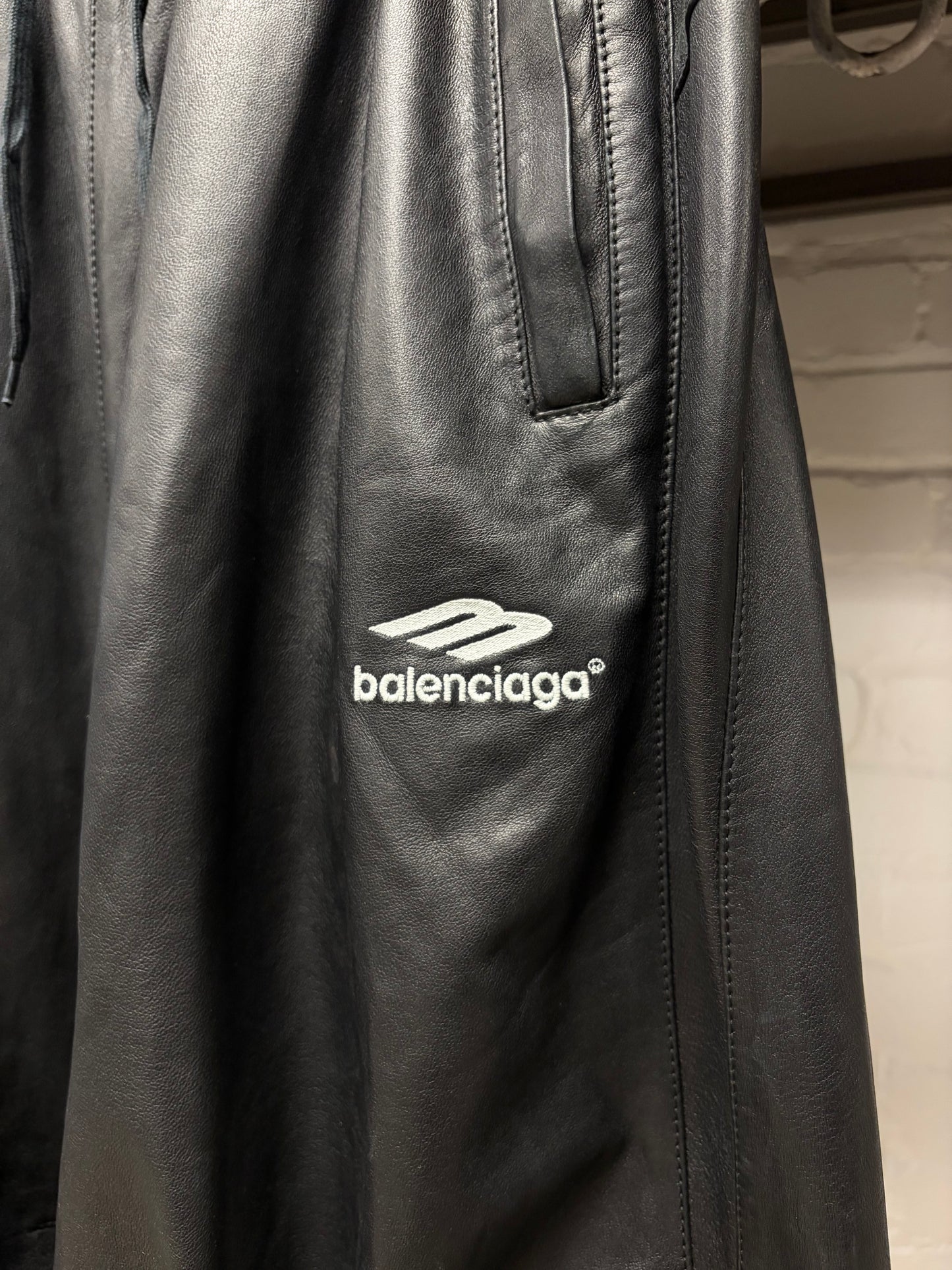 2022 Balenciaga ‘3B’ Sporty Logo Leather Track Pants