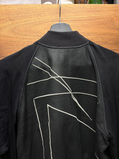 SS2016 Rick Owens ‘Cyclops’ Cropped Black Geometric Pattern Lambskin Hybrid Bomber Jacket