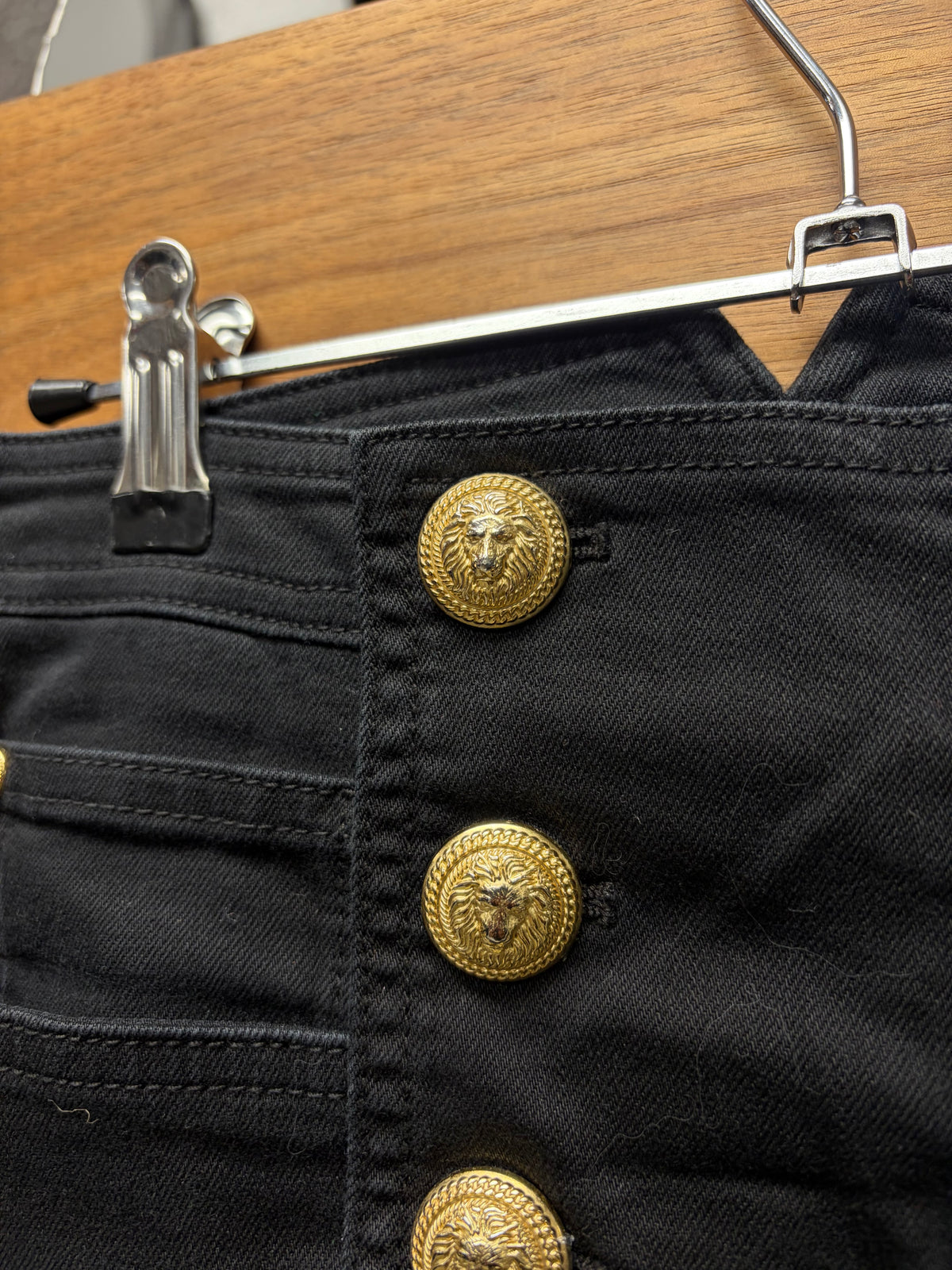 Balmain ‘Buckle-Back’ Flared Leg Black Skinny Biker Denim