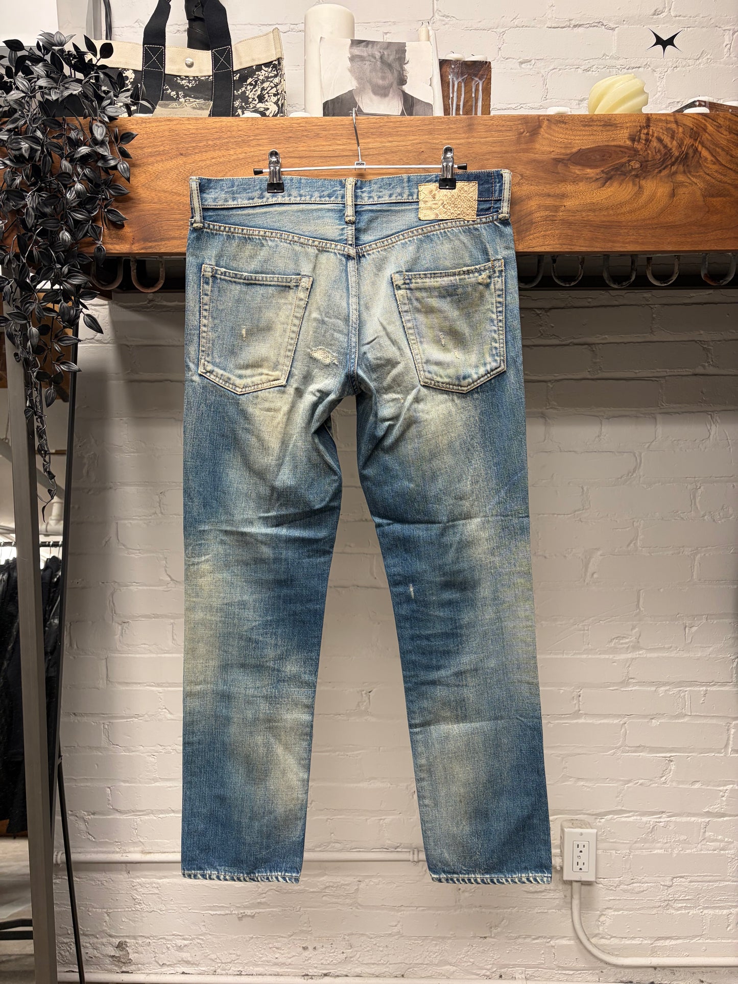 AW2012 Visvim ‘Dirty Blue’ Slim Bootcut Jeans with Genuine Snakeskin Leather Patch