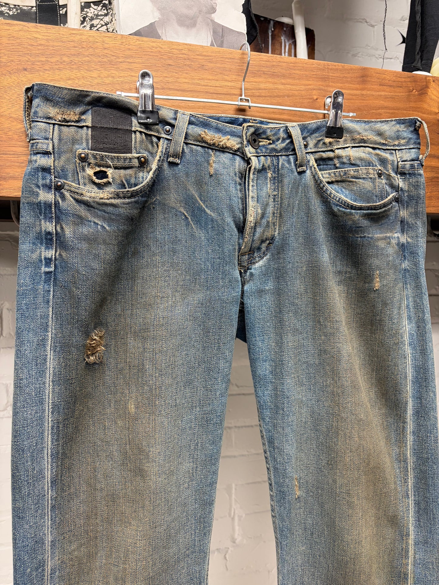 2000s Rick Owens ‘Slab’ Dirt Washed Blue Bootcut Denim