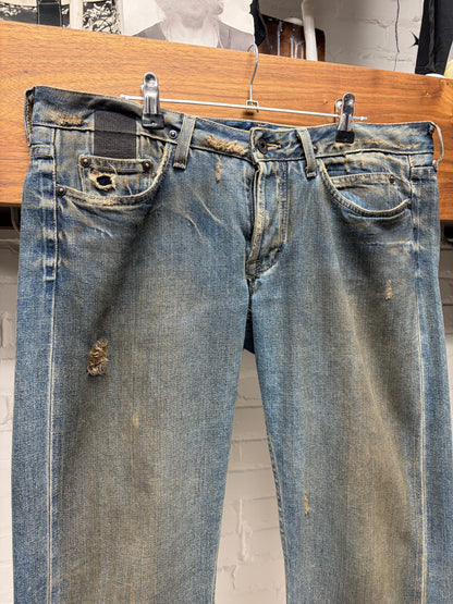 2000s Rick Owens ‘Slab’ Dirt Washed Blue Bootcut Denim