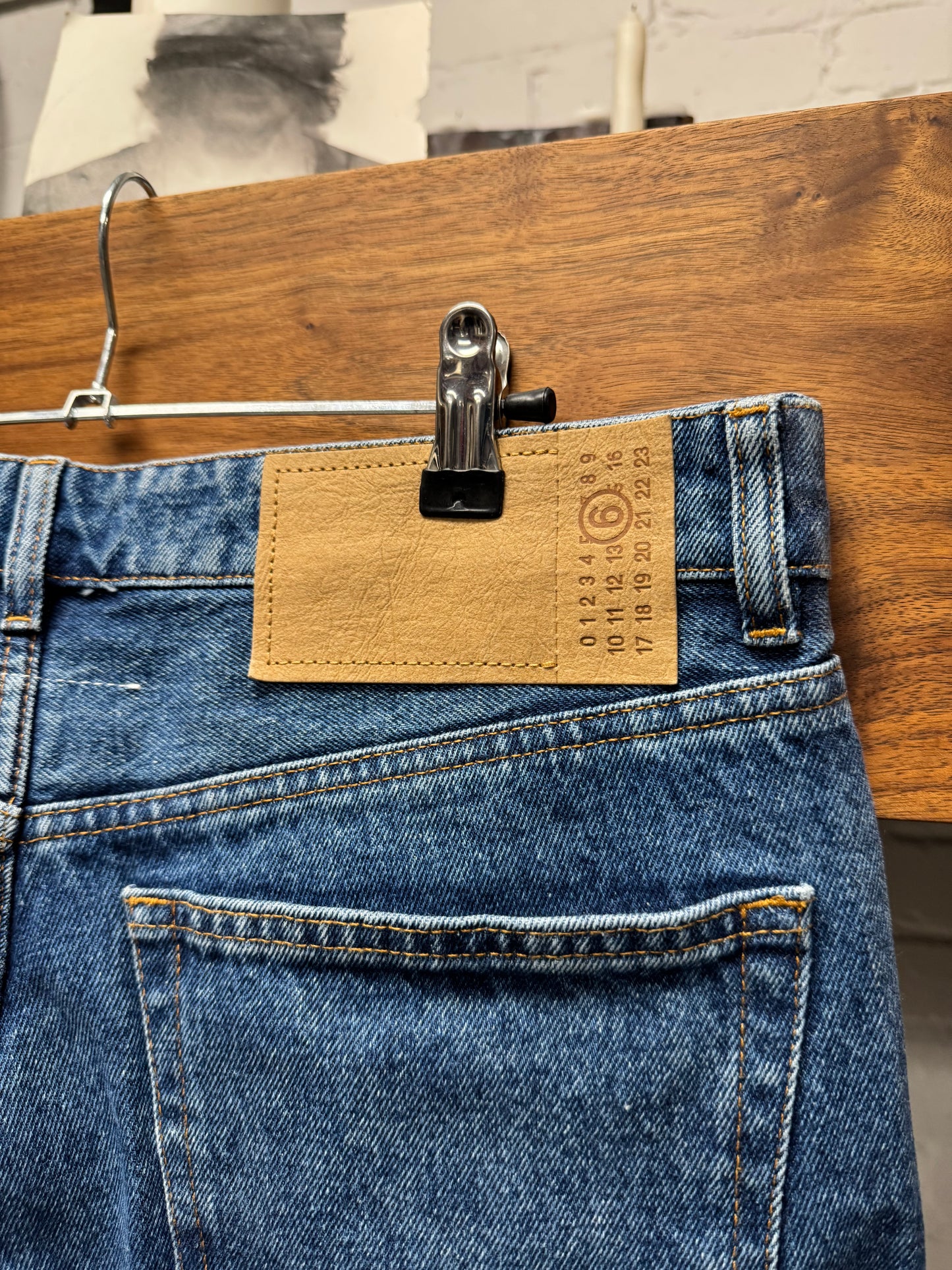 2023 Maison Margiela ‘Wax Coated’ Blue Bootcut Denim