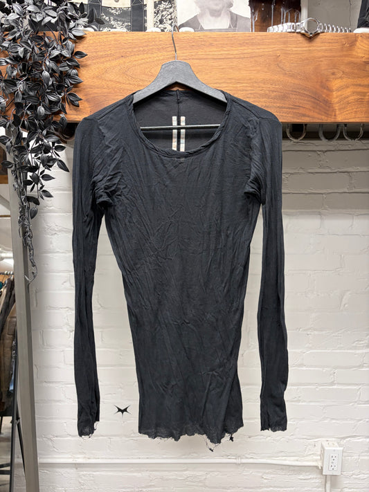 AW2021 Rick Owens ‘Gethsemane’ Black Semi-Sheer Layering Long Sleeve Shirt