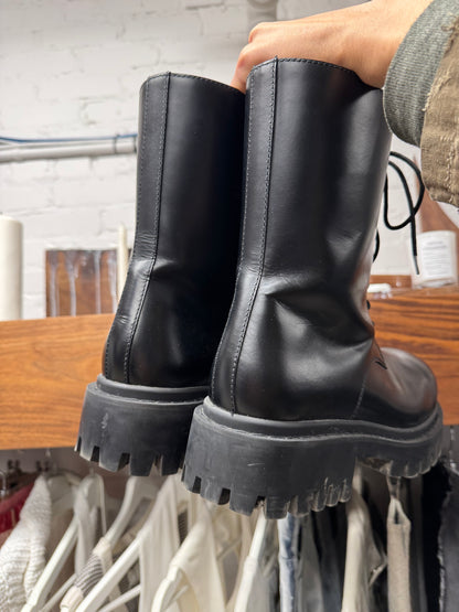 Balenciaga Black Calfskin Leather ‘Sergent’ Combat Boots
