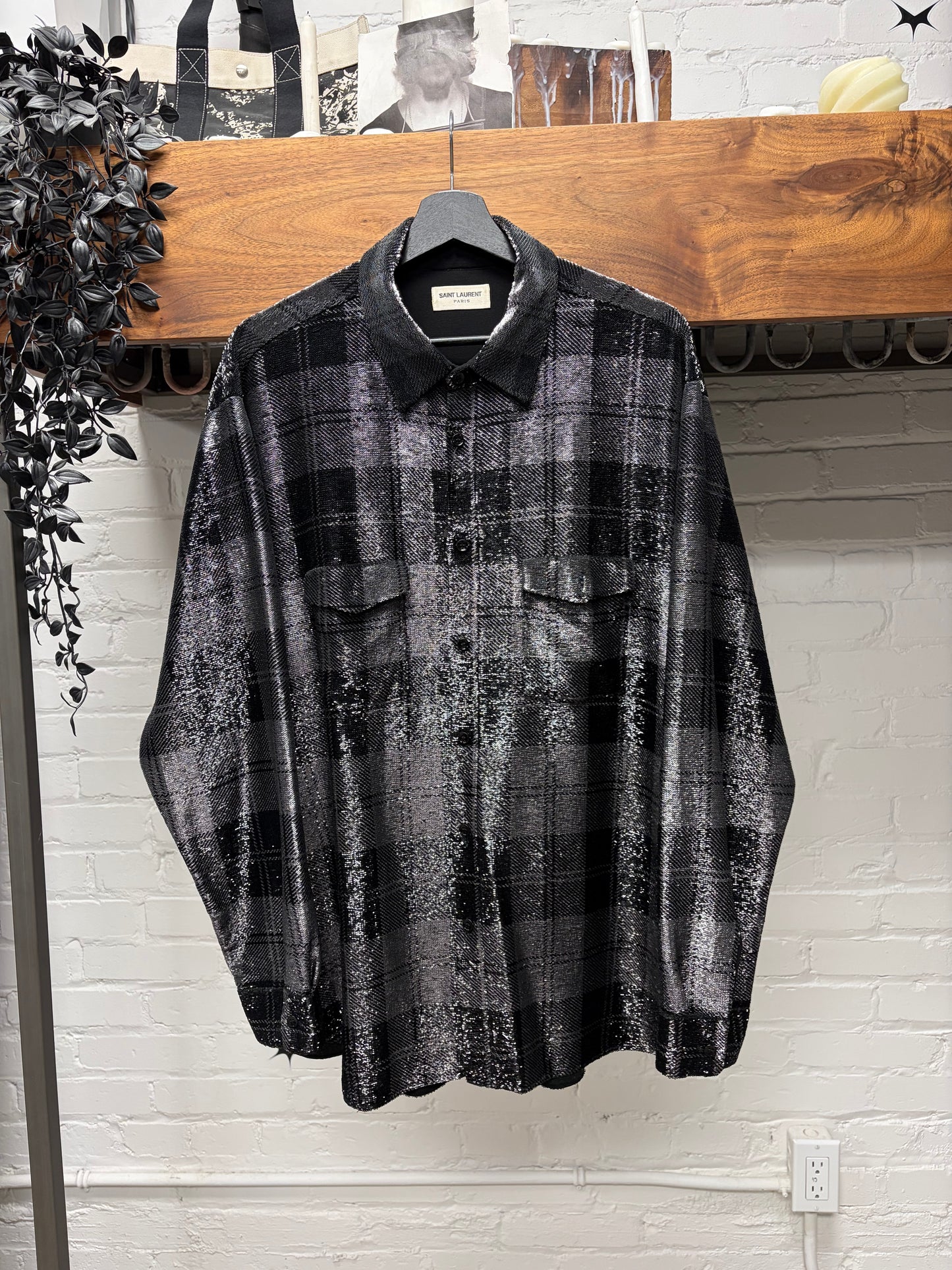 2018 Saint Laurent by Anthony Vacarello Sequin Shadow Plaid Flannel