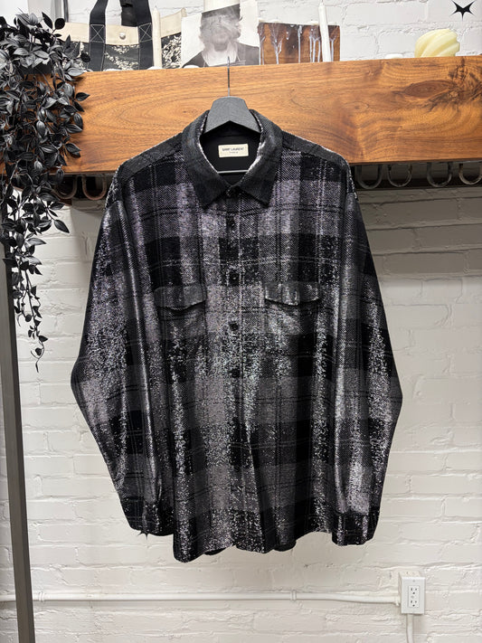 2018 Saint Laurent by Anthony Vacarello Sequin Shadow Plaid Flannel