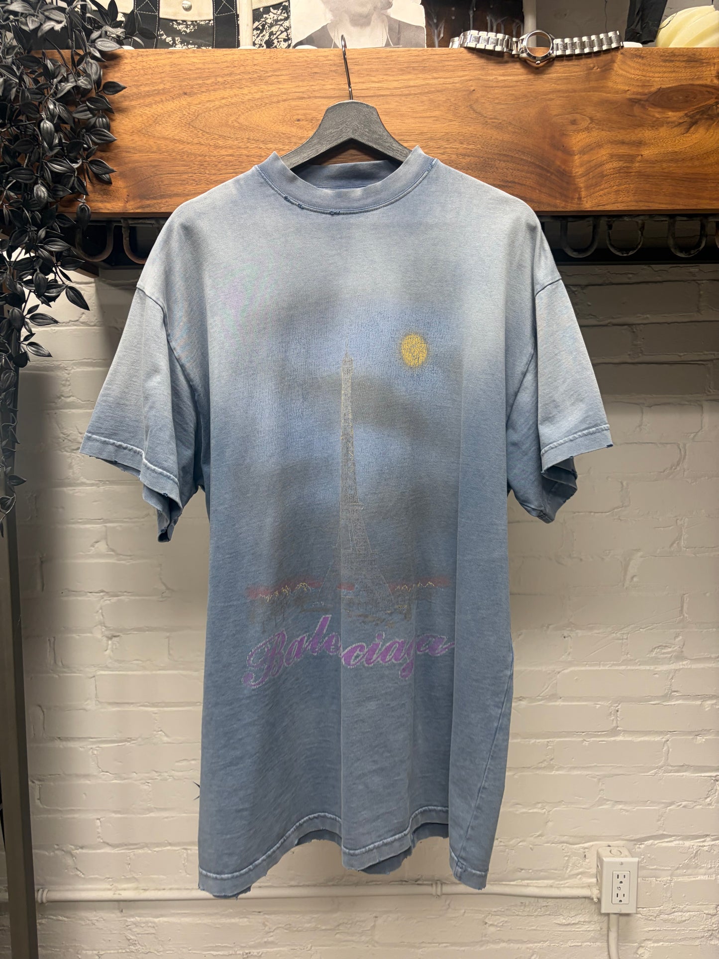AW2023 Balenciaga ‘Paris Moon’ Distressed Blue Oversized T-Shirt