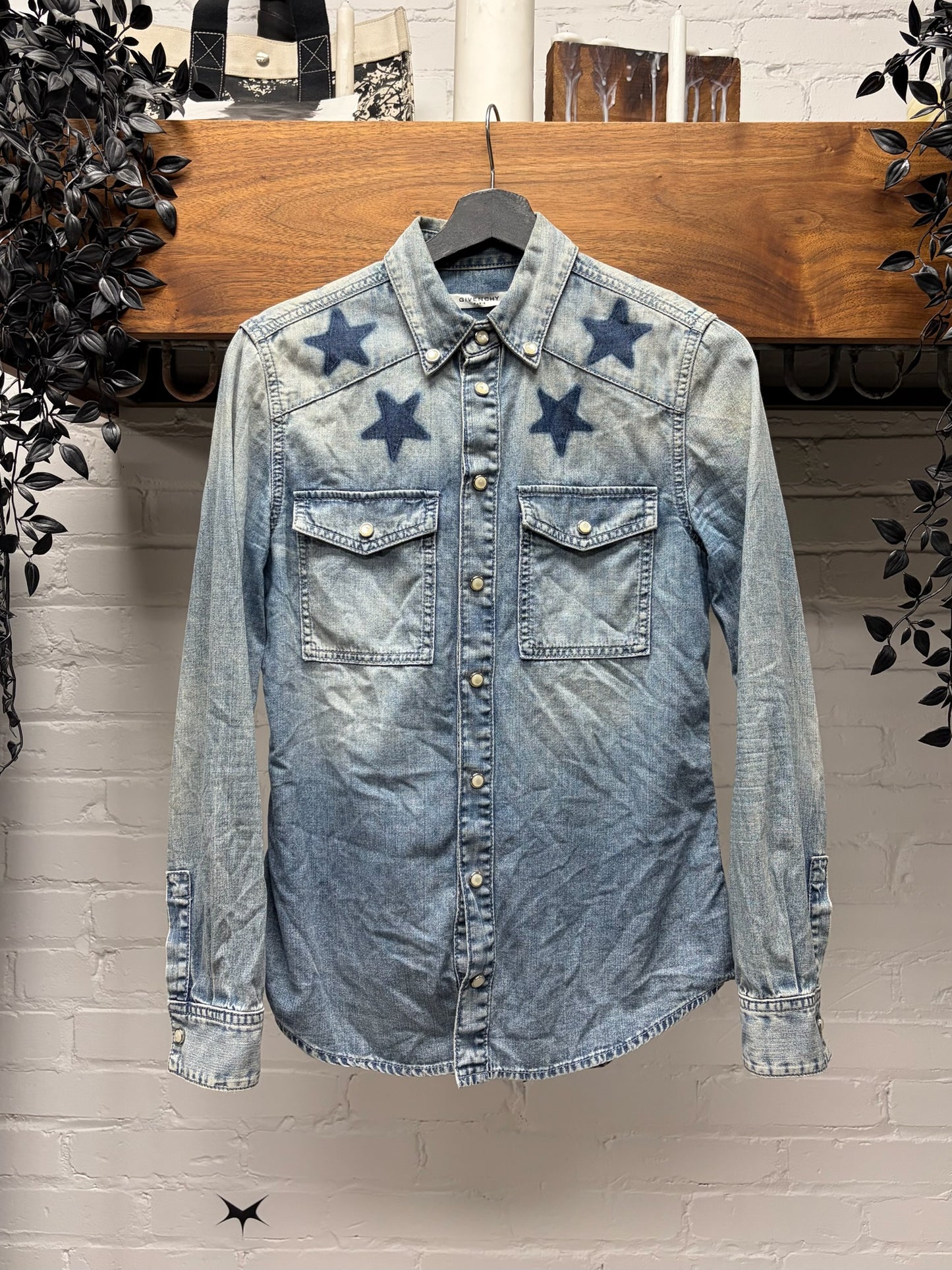 2017 Givenchy by Ricardo Tisci ‘Stars’ Denim Button Snap Shirt
