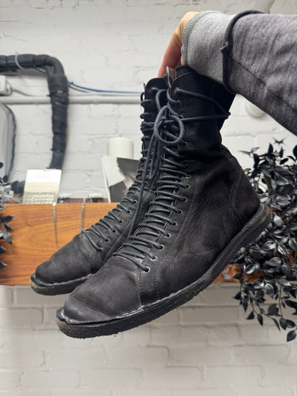 Ann Demeulemeester Black Blistered Suede Crepe Sole ‘Boxing’ Boots