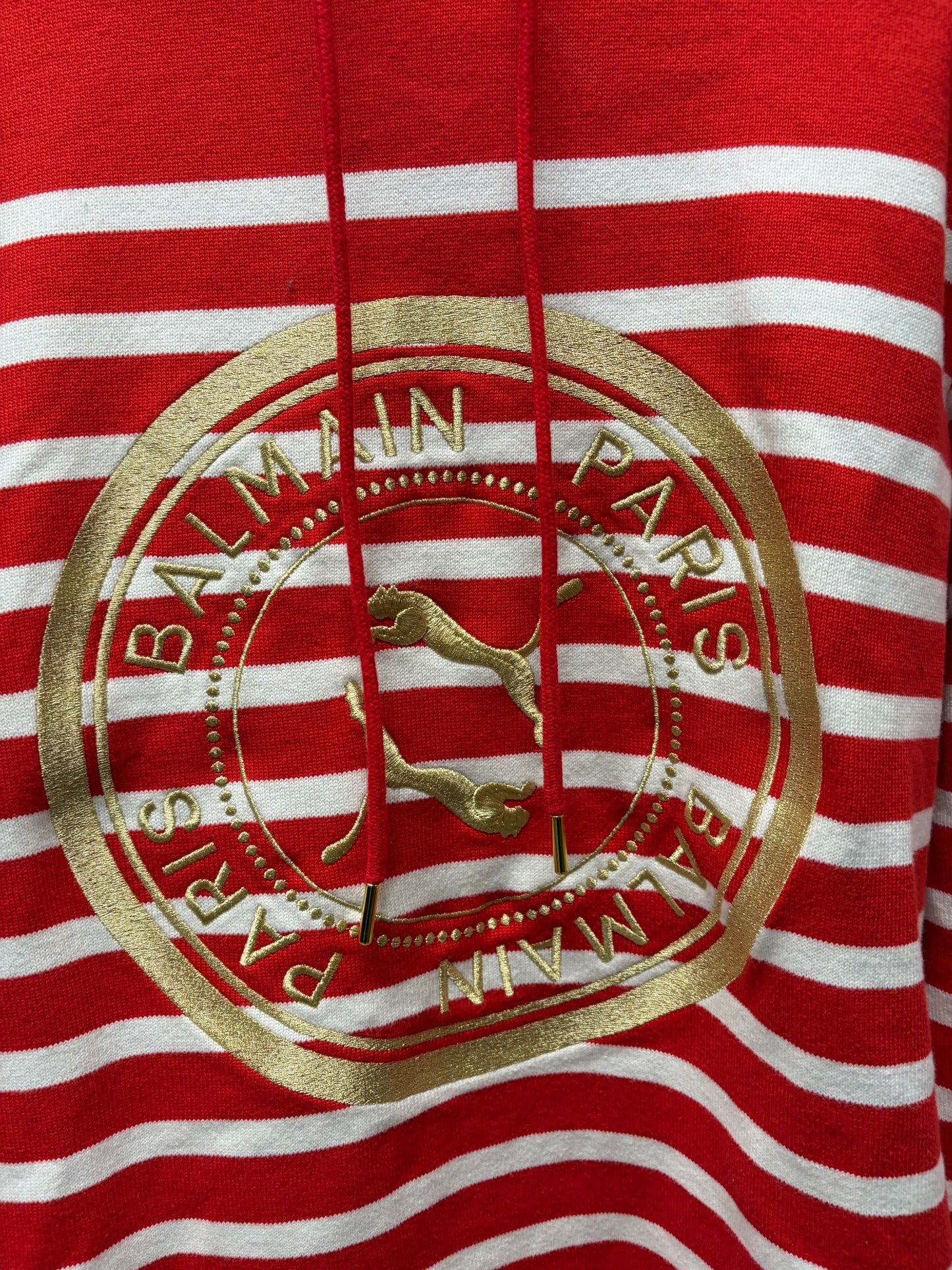 Balmain x Puma Distressed Red/White Striped Hoodie