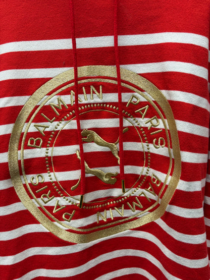 Balmain x Puma Distressed Red/White Striped Hoodie