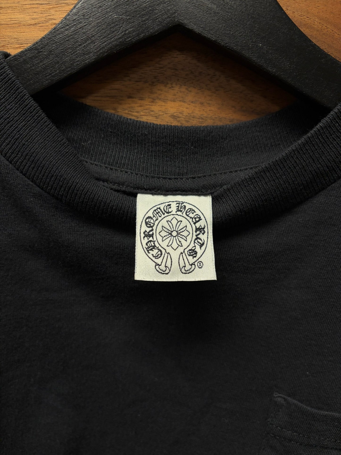 Vintage 90s Chrome Hearts Vine Dagger/Horseshoe Logo Black Pocket T-Shirt
