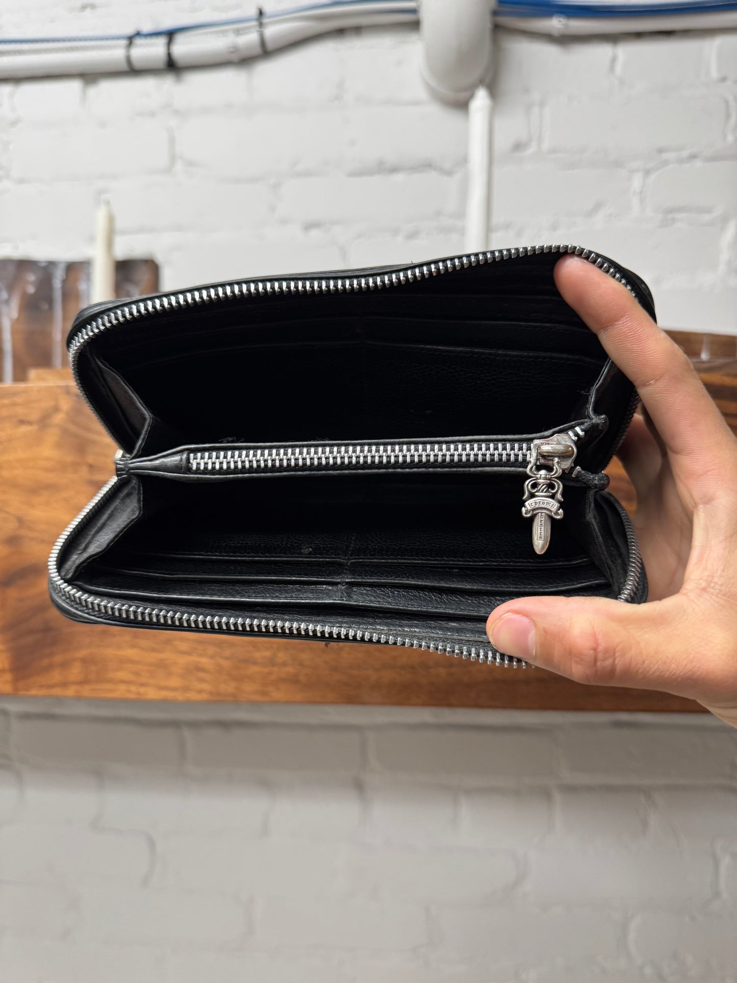 Chrome Hearts ‘Fleur De Lis’ Dagger Zip Black Calfskin Leather Long Wallet