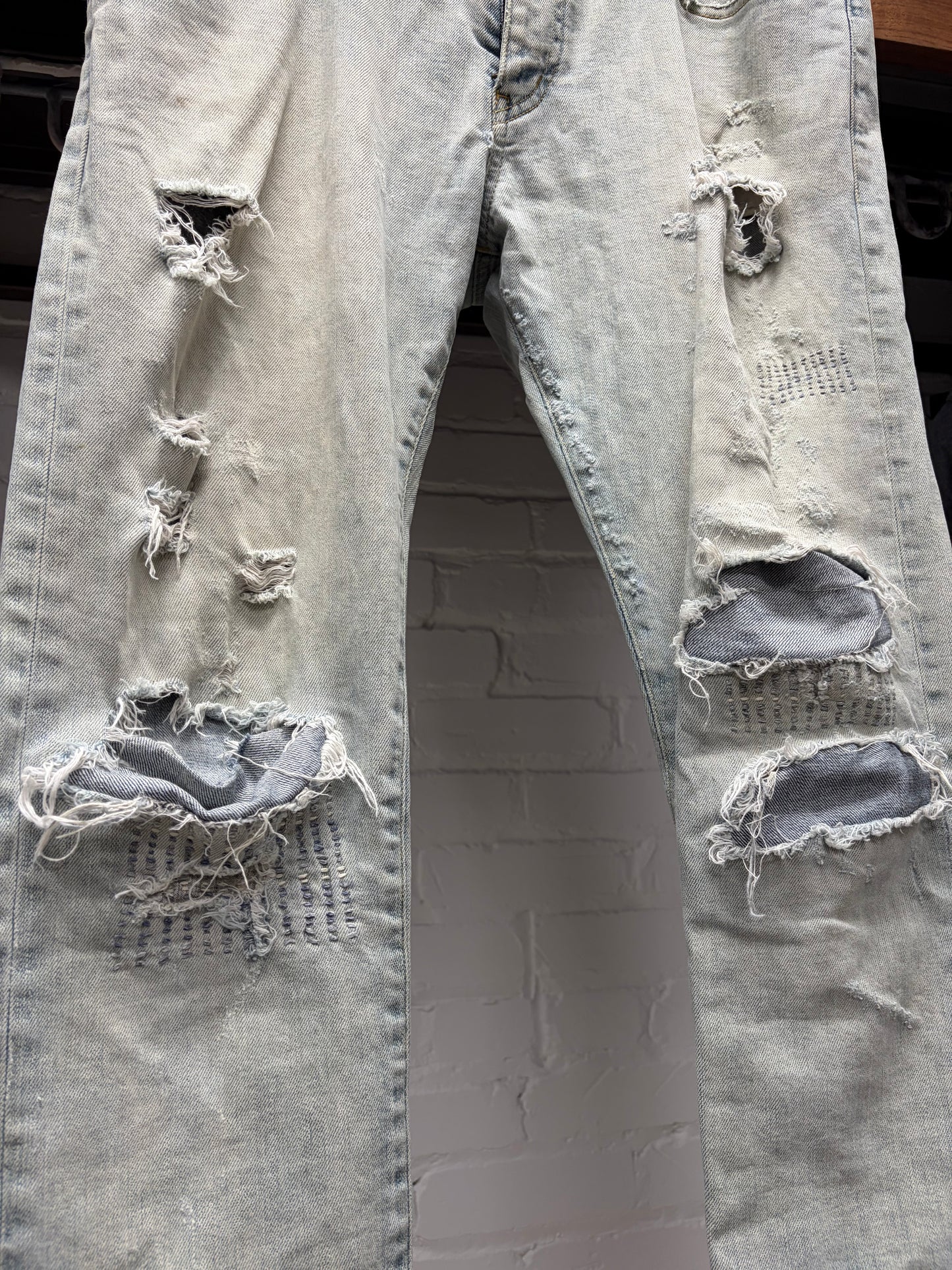 2014 Saint Laurent D02 Light Wash ‘Crash Denim’ with Repaired Blowouts