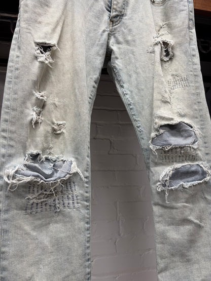 2014 Saint Laurent D02 Light Wash ‘Crash Denim’ with Repaired Blowouts