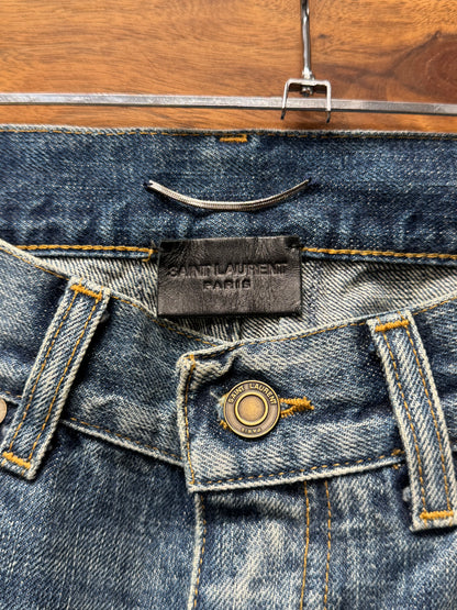 2015 Saint Laurent by Hedi Slimane ‘D02’ Knee Distressed Blue Skinny Jeans