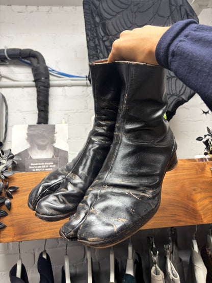 Maison Margiela ‘Tabi’ Aftermarket Painted Black Leather Split Toe Boots