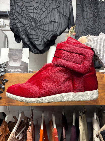 Maison Margiela Pony Hair ‘Future’ Red/White High Top Sneakers