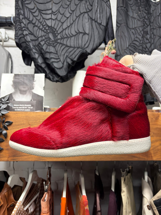 Maison Margiela Pony Hair ‘Future’ Red/White High Top Sneakers