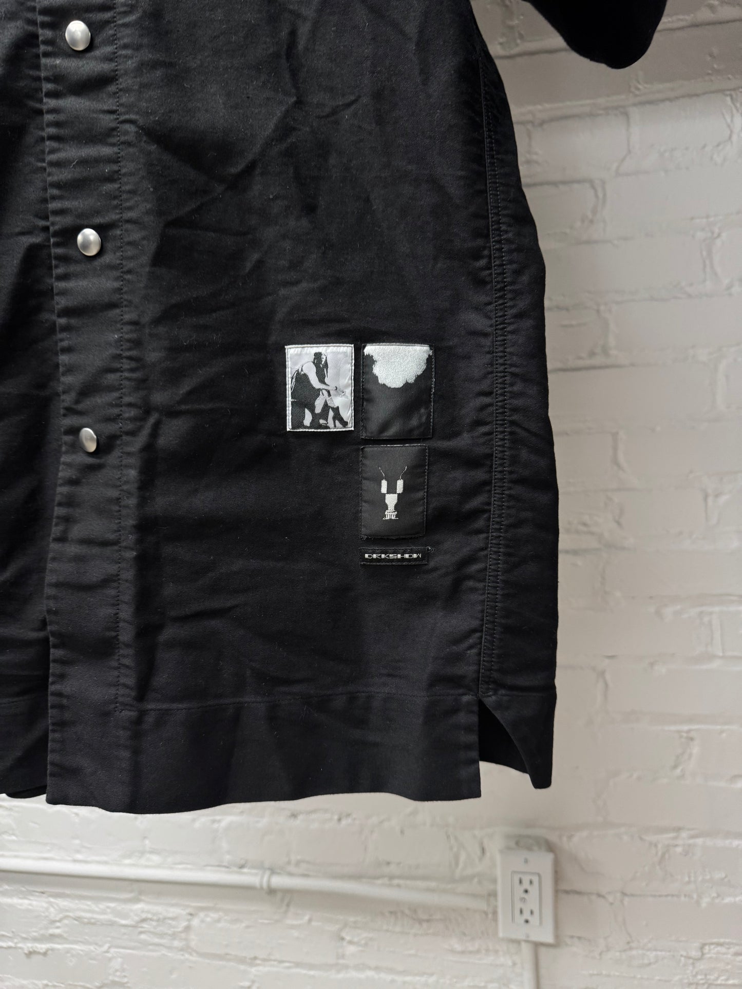Rick Owens DRKSHDW Patch Black Camp Collar Oversized Short Sleeve Shirt