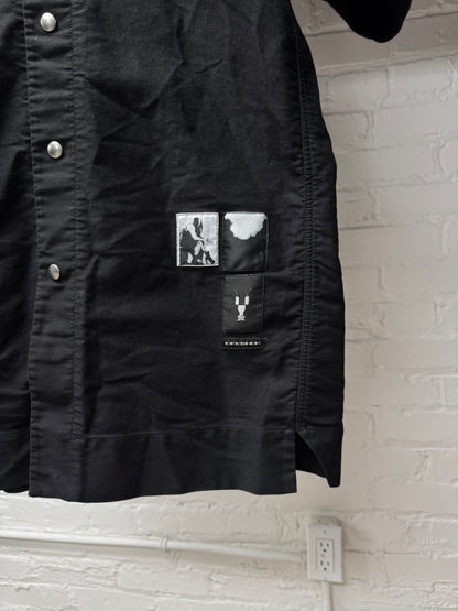 Rick Owens DRKSHDW Patch Black Camp Collar Oversized Short Sleeve Shirt