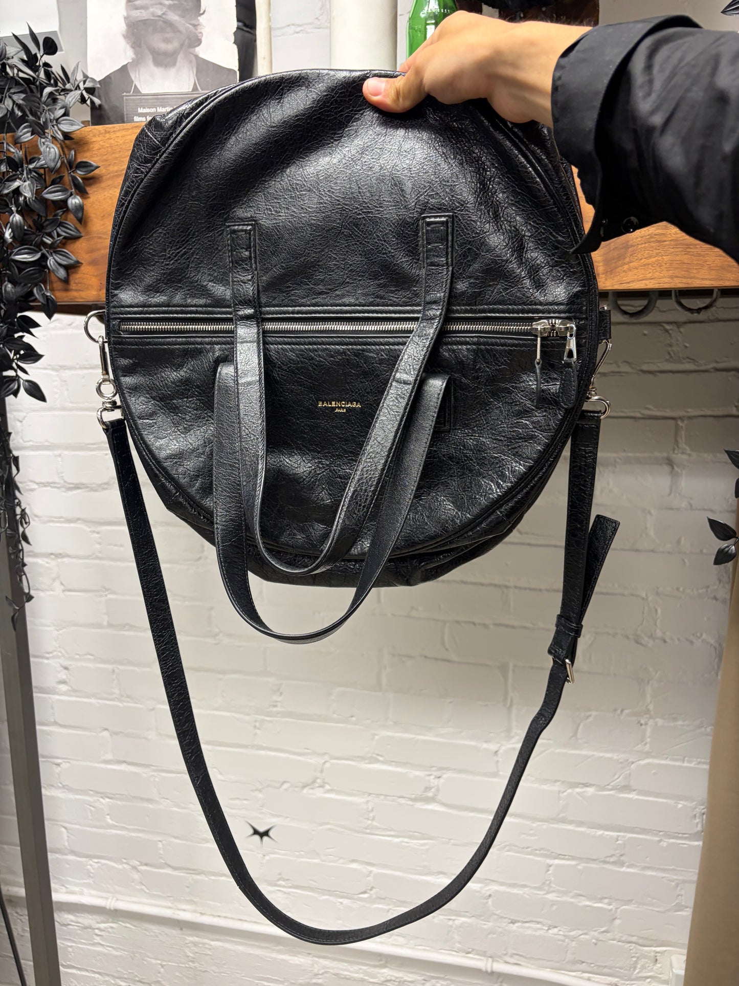 Balenciaga ‘Air Hobo’ Crinkled Black Arena Lambskin Leather Crossbody Bag