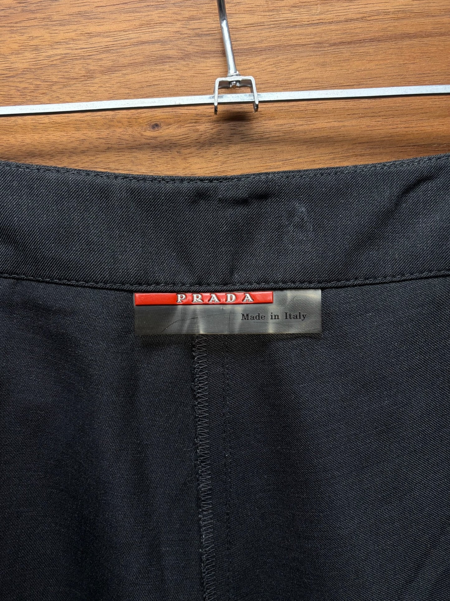 Prada Sport Asymmetric Button Fly Pleated Black Skinny Trousers