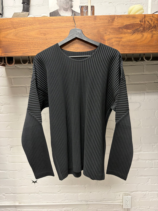 Issey Miyake ‘Homme Plisse’ Pleated Black Long Sleeve Shirt