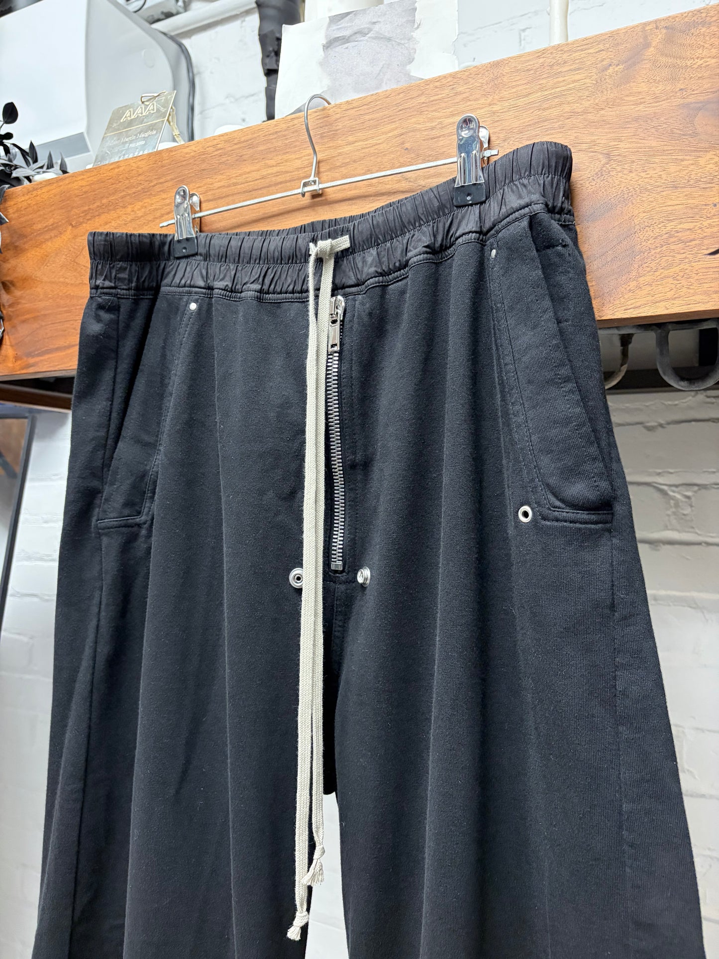 Rick Owens ‘Bela’ Front-Zip Black Wide Leg Drawstring Sweatpants