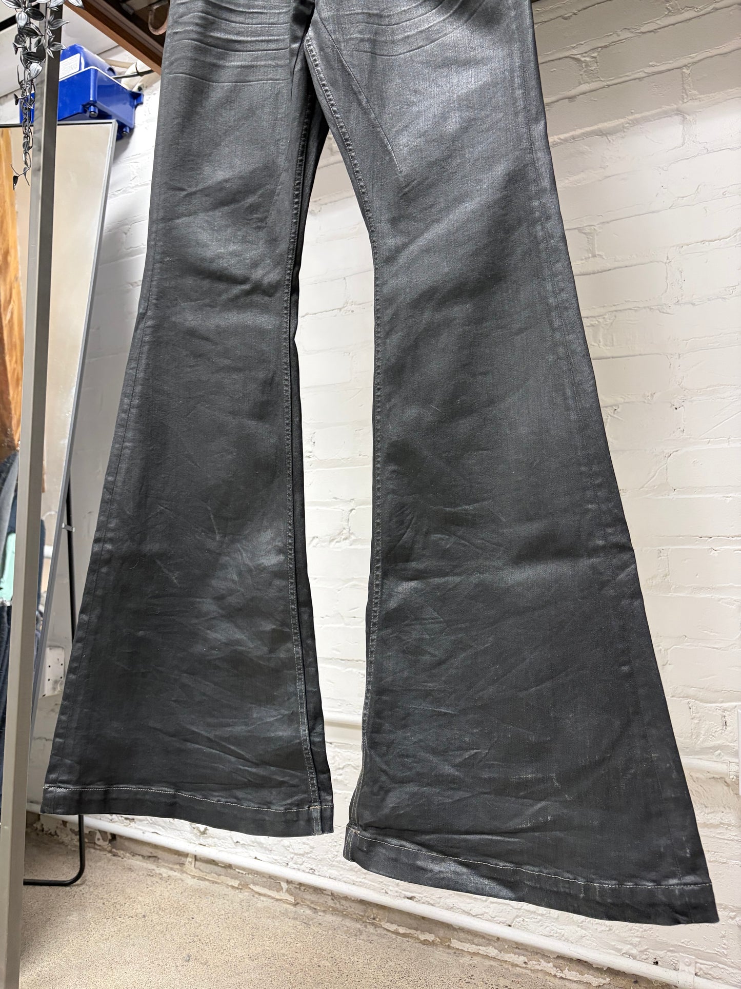 Rick Owens Waxed Black ‘Bolans’ Bootcut Flared Denim