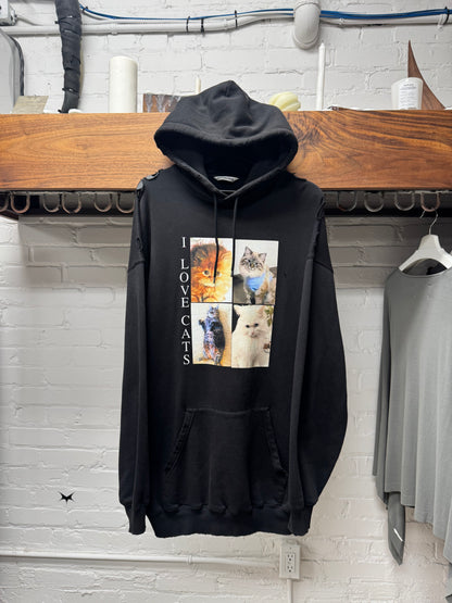 2020 Balenciaga ‘I Love Cats’ Distressed Black Pullover Hoodie
