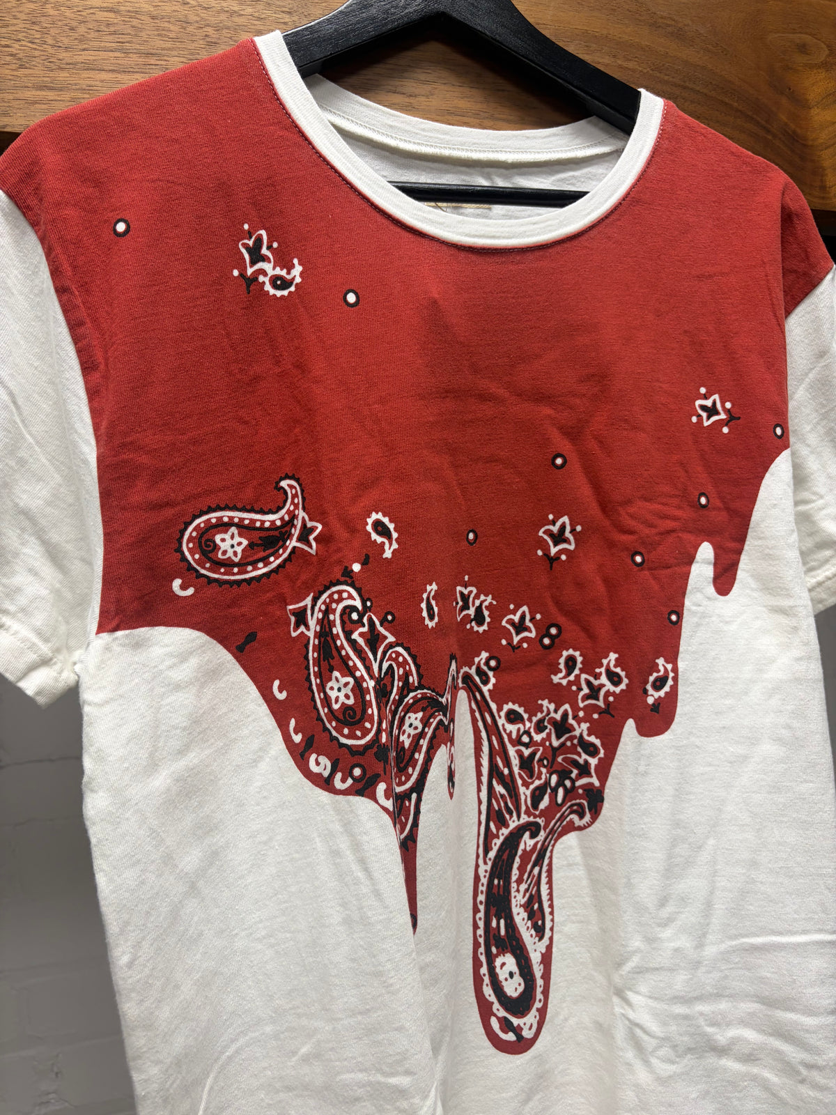 Kapital ‘Paisley Drip’ Red Bandana Print White Graphic T-Shirt