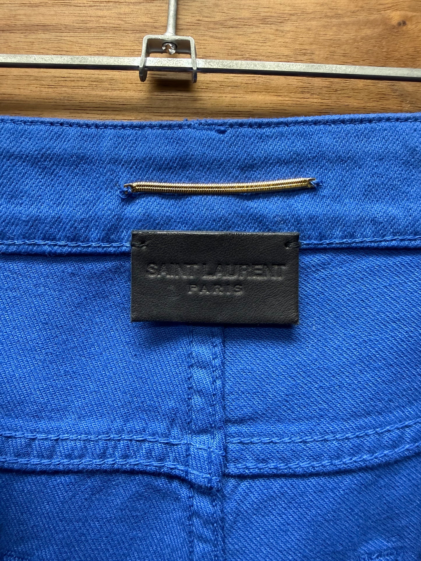 2020 Saint Laurent ‘D05’ Waxed Blue Skinny Jeans