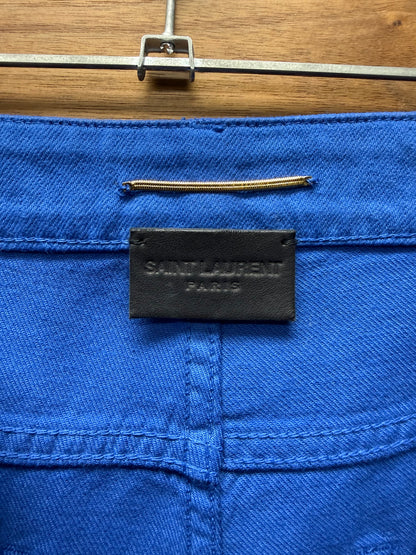 2020 Saint Laurent ‘D05’ Waxed Blue Skinny Jeans