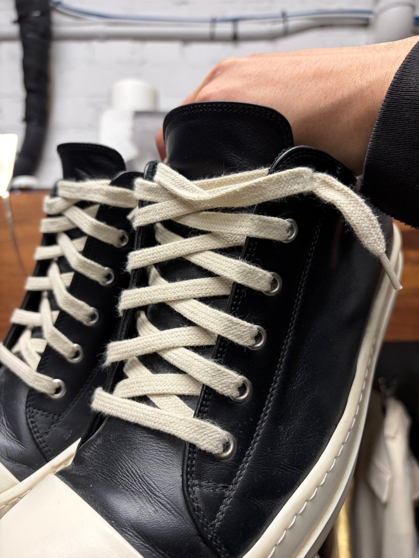 Rick Owens ‘Ramones’ Black/Milk Leather Low Top Sneakers