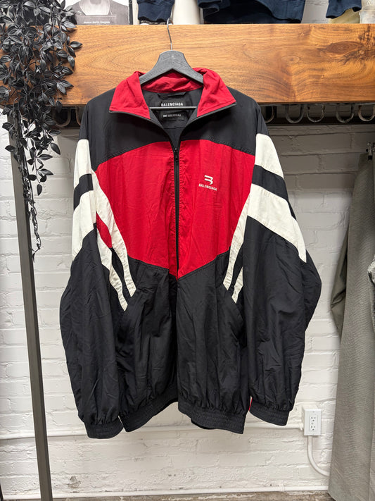 2020 Balenciaga ‘Sporty-B’ Black/Red Oversized Windbreaker