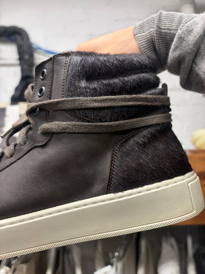 2000s Saint Laurent Pony Hair/Brown Leather YSL Court High Top Sneakers