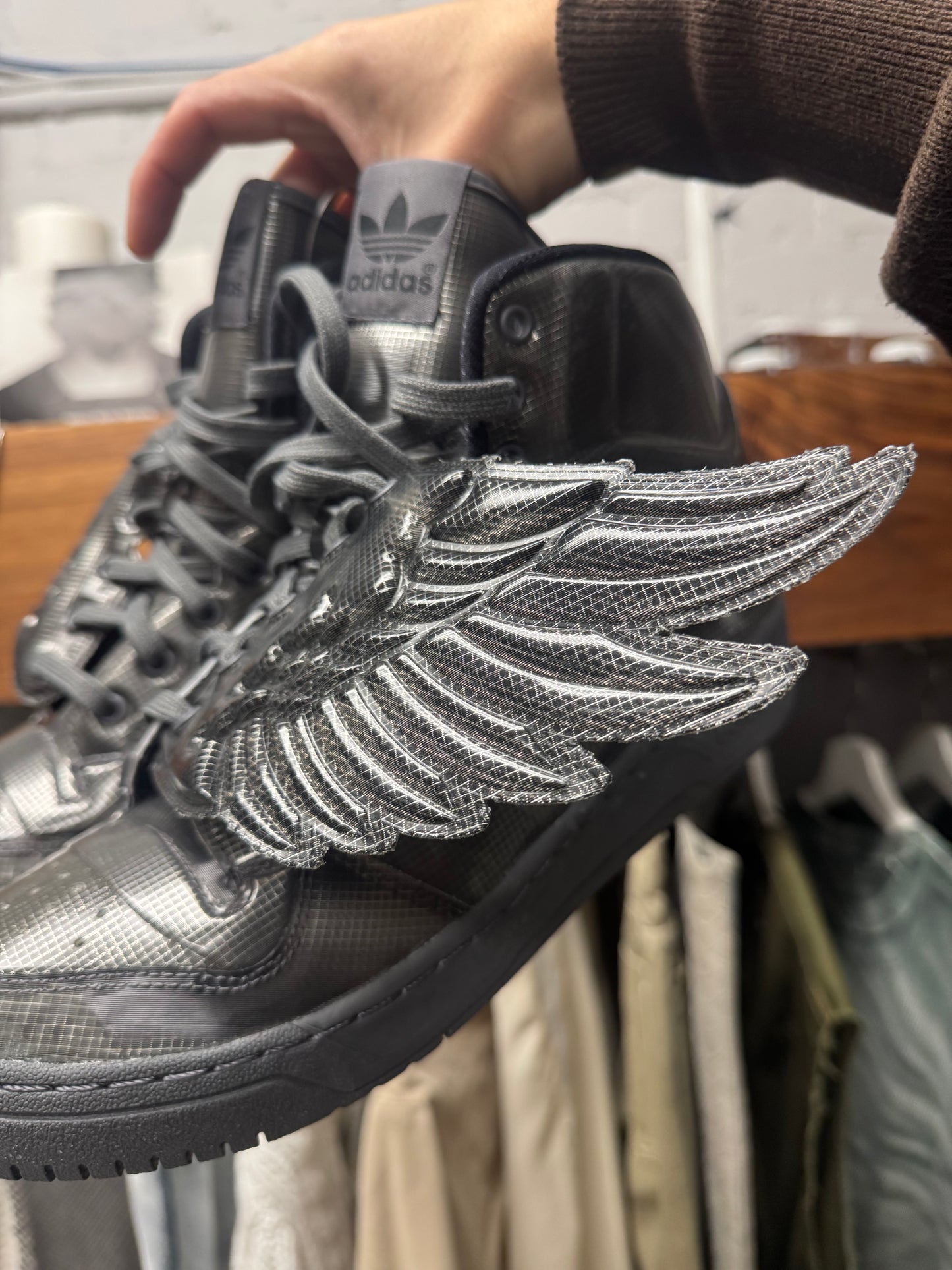 Jeremy Scott x Adidas ‘Wings 1.0’ Molded Silver High Top Sneakers