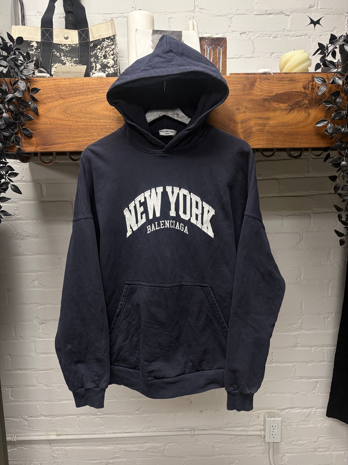 2021 Balenciaga ‘New York’ Collegiate Embroidered Logo Hoodie