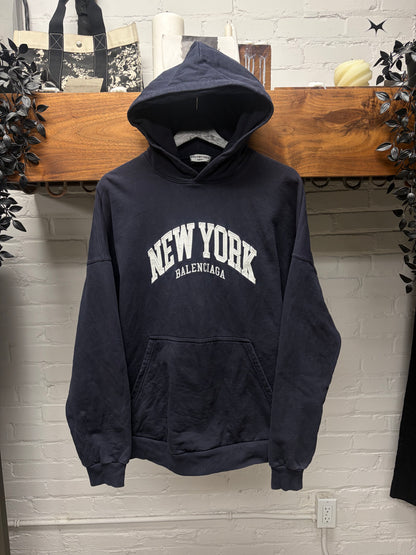 2021 Balenciaga ‘New York’ Collegiate Embroidered Logo Hoodie