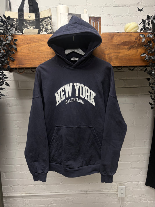 2021 Balenciaga ‘New York’ Collegiate Embroidered Logo Hoodie
