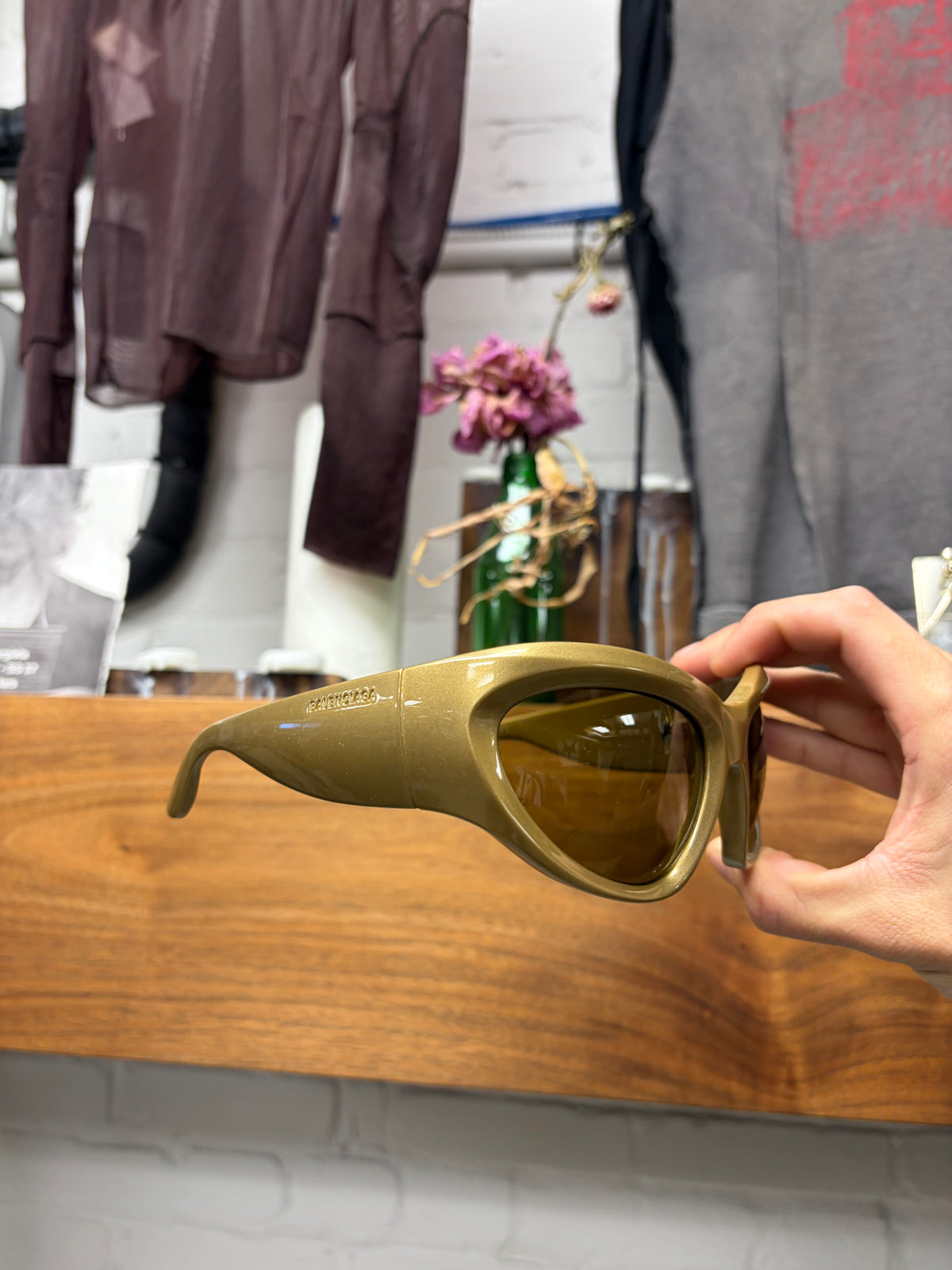 Balenciaga Gold Tone ‘BB0228S 004’ Wraparound Sunglasses