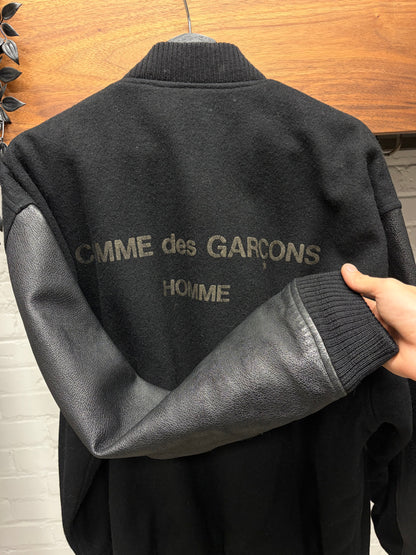 Vintage 1980s Comme Des Garçons Homme Black Wool/Leather Varsity Jacket