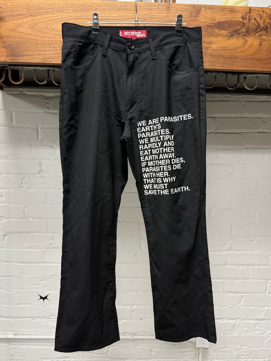 SS2002 Junya Watanabe x Levi’s  ‘Earth’s Parasites’ Poem Black Trousers