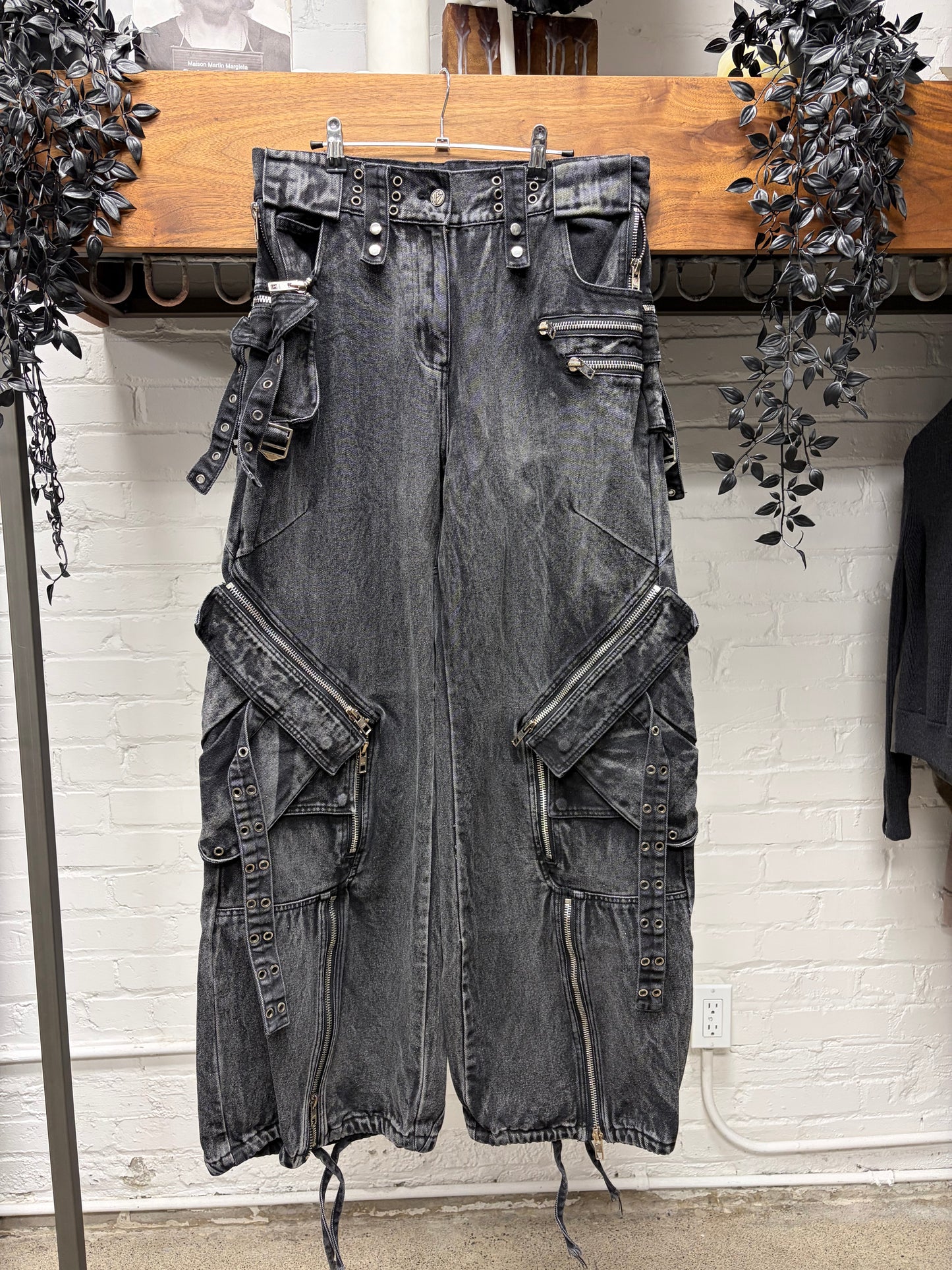 No Faith Studios Black Heavy Flare Cargo Denim