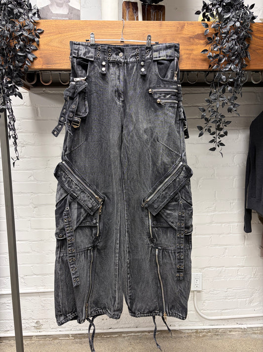 No Faith Studios Black Heavy Flare Cargo Denim